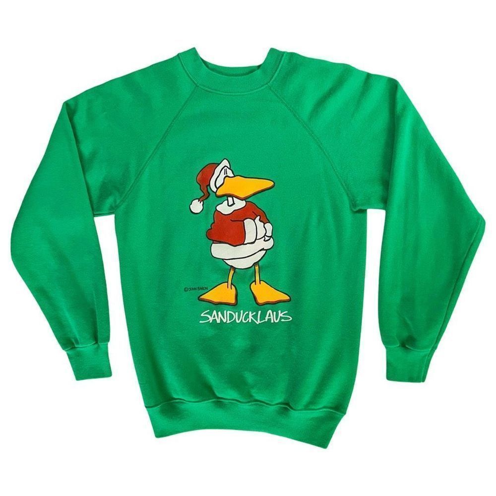 Vintage Hanes Crewneck Raglan Christmas Cartoon Green Sweatshirt